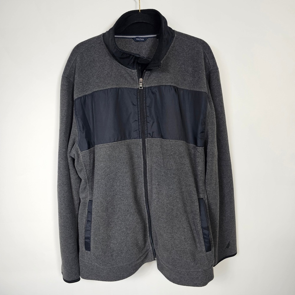 Nautica Mens XXL Gray Fleece Jacket Full Zip Pockets Classic Casual Coat